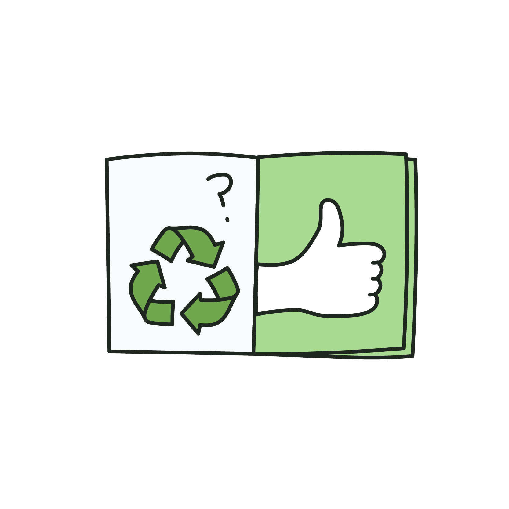 an illustration of a book with a recycling symbol on it