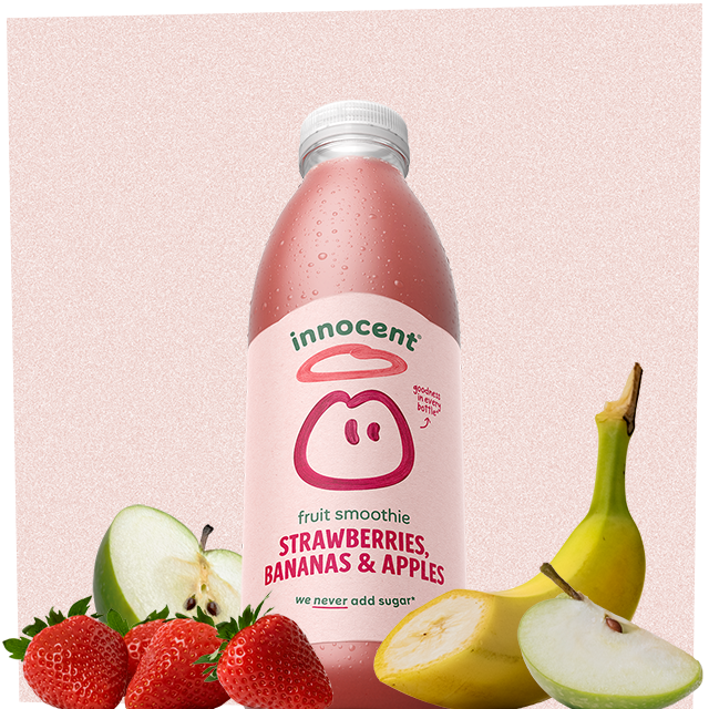 strawberries, bananas ans apples smoothie in bottle